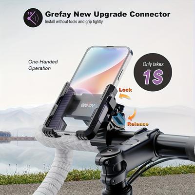 360Â° Rotatable Bicycle Phone Mount 1s Quick Disassembly+new Grip Connector Motorcycle Phone Mount For Handlebar Diameter 22-45mm Bicycle Motorcycle Scooter Suitable For 4.5-7.0 Smartphone
