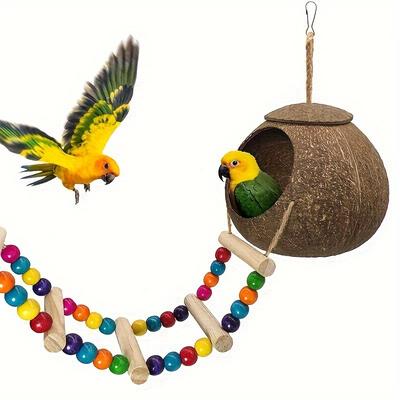 1pc Coconut Bird House And Beaded Ladder:a Fun Lad...
