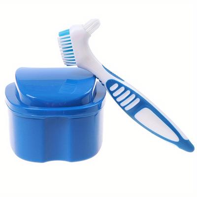 2pcs/set Denture Box And Brush Set, Retainer Cleaning Denture Case Brush Toothbrush