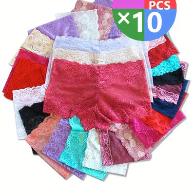 10pcs Hot Random Color Lace Briefs, Comfy & Breath...