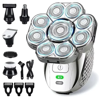 4D Head Shavers for Bald Men, Upgraded 9 Floating Heads 6-in-1 Rechargeable Waterproof Wet Dry Bald