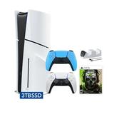 PlayStation 5 Slim Disc 3TB SSD Edition Call of Duty Modern Warfare II Bundle with Two Controllers White and Starlight Blue DualSense and Mytrix Dual Controller Charger - PS5 Gaming Console