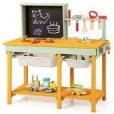 Infans Kids Wooden Toy Workbench w/Storage Space & Blackboard Tool Accessories for Boys