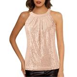 YUHAOTIN Female Compression Tops for Women Sequin Halter Tops for Women Sleeveless Dressy Tank Camisole Tops Party Club Cocktail Vest Shirt Womens 3/4 Sleeve Tops and Blouses Cute Tops for Teen Girls