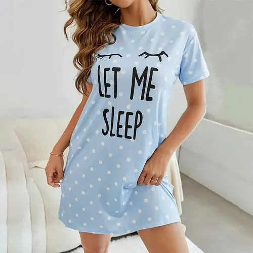 Süßes Nachthemd Nachthemd Nachthemd bequemes Kurzarm-Schlaf kleid mit Rundhals ausschnitt lässige
