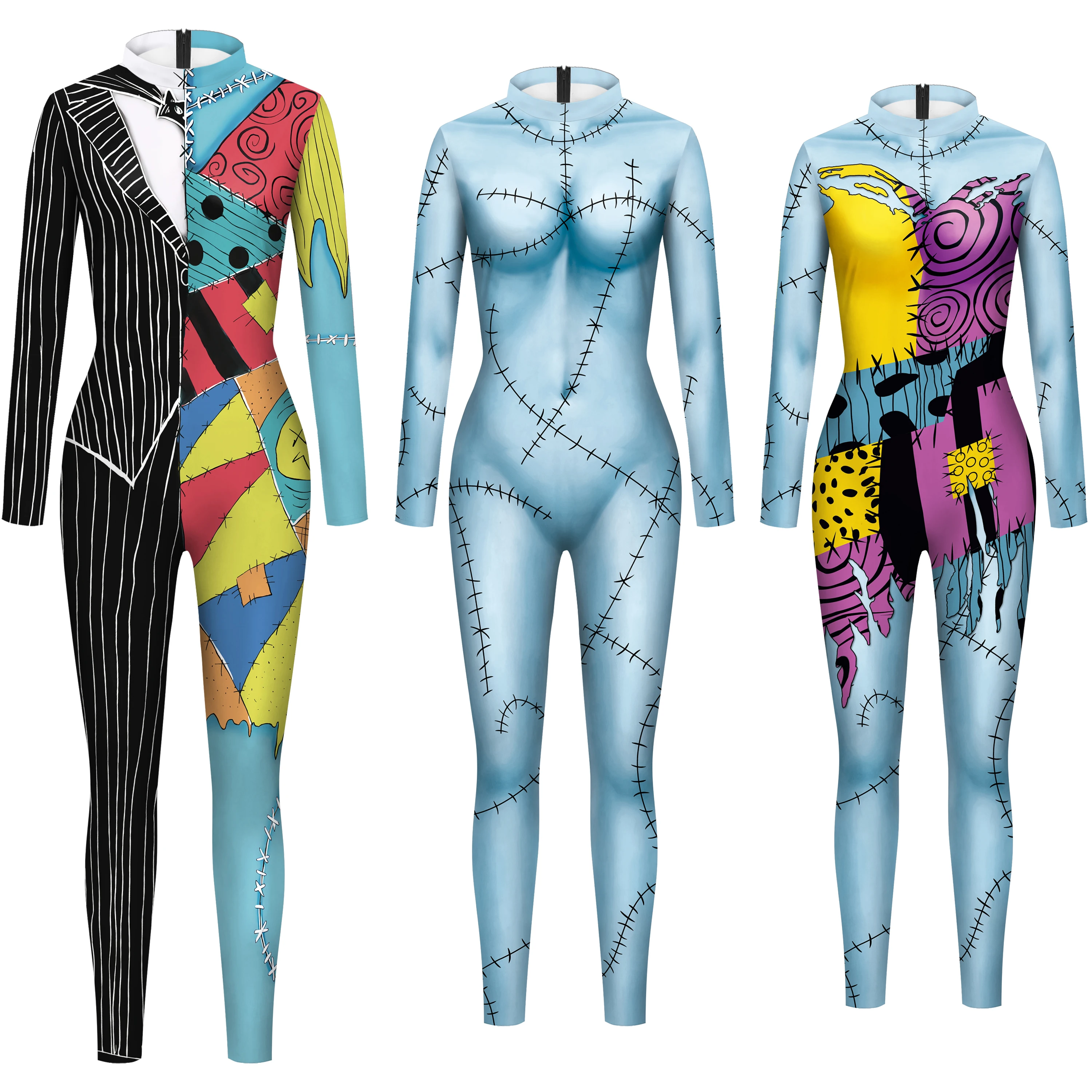 Halloween Erwachsenen Karneval Kostüm für Frauen Sally gedruckt schlanken Overall Catsuit Langarm Zenti Party Bodysuit Stram pler Image