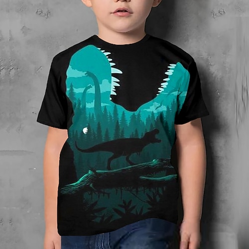 Jungen 3D Dinosaurier T-Shirt Kurzarm 3D-Druck Sommer Aktiv Kuschelig Cool kinderkleidung 3-12 Jahre Schulanfang Täglich Image