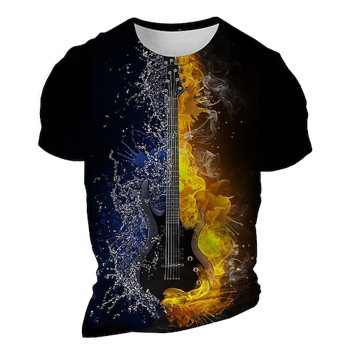 Musikfestival Herren Grafik Höllenfeuerflammen Flamme Feuer T Shirt Kurzarm T-Shirt 3D-Druck Rundhalsausschnitt Hemd Täglich Designer Lässig Sport im Freien Ferien Ausgehen Gelb Orange Grün Frühling Image