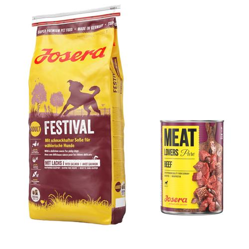 Josera Hundefutter: 12,5kg Festival Trockenfutter + 6x400g Meatlovers Pure Rind Nassfutter gratis!