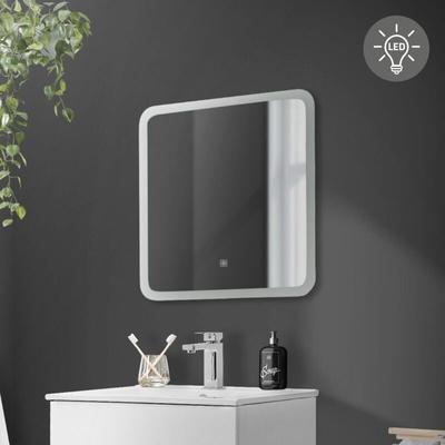 Badezimmer Spiegel aus Glas, 60x60 cm, Weiß, mit LED-Licht und Touchschalter - Ml-design