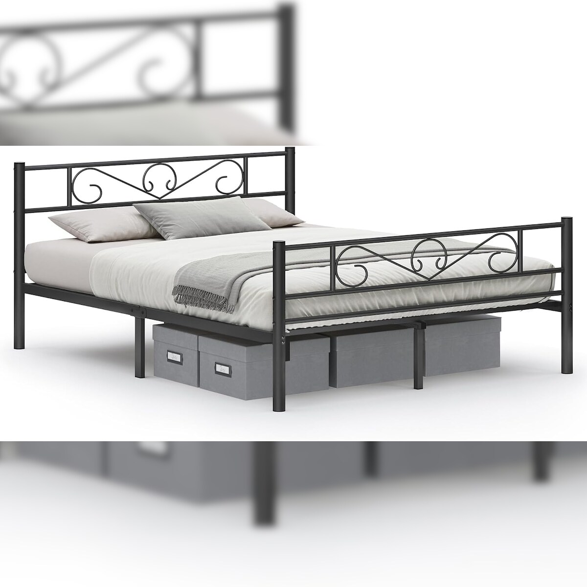 Doppelbettgestell, Bettrahmen aus Metall, passend für 160 x 200cm Matratze, Gästebett, hochwertige Stützbalken, für Erwachsene, schwarz Image