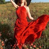 Zara Dresses | Bloggers’ Favzara Halter Top Satin Maxi Dress Tiered Open Back Long Sash Xs | Color: Red | Size: Xs