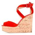 Summer Platform Wedge Sandals for Womens Open Toe Fish Mouth Lace up Cork Sole Party Comfortable Chunky High Heel Sandals Cross Ankle Strap Pumps Shoes,Red,7 UK