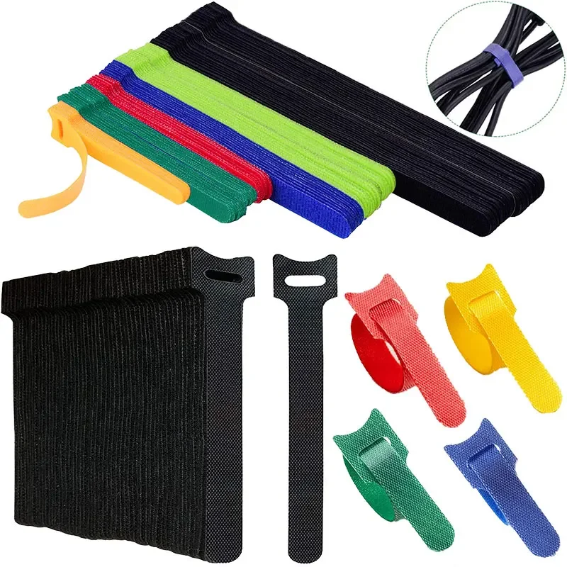 100 Stück wiederverwendbare Befestigungskabelbinder mit Klettverschluss, Kabelbinder, Kabelbinder, Kabelmanagement, verstellbarer Kabel-Organizer, Kabelbinder, 12/15/20 cm Image
