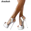 Aneikeh Große Schuh Größe 41 42 43 44 45 46 High Heels Sandalen Sommer Sexy Offene spitze Party Kleid 16 CM Plattform Gladiator Frauen Pumpen