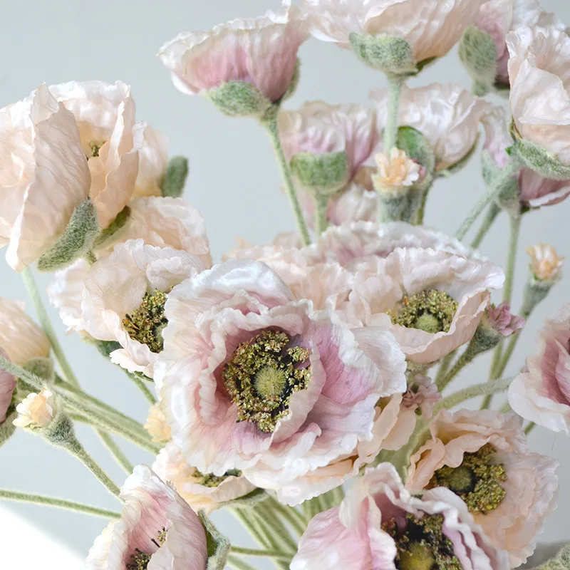 5 Stücke Künstliche Blume Beflockte Mohn Hochzeit Dekor Brautstrauß Hochzeit Blumenarrangement Party Tisch Zubehör Mohnblumen Image