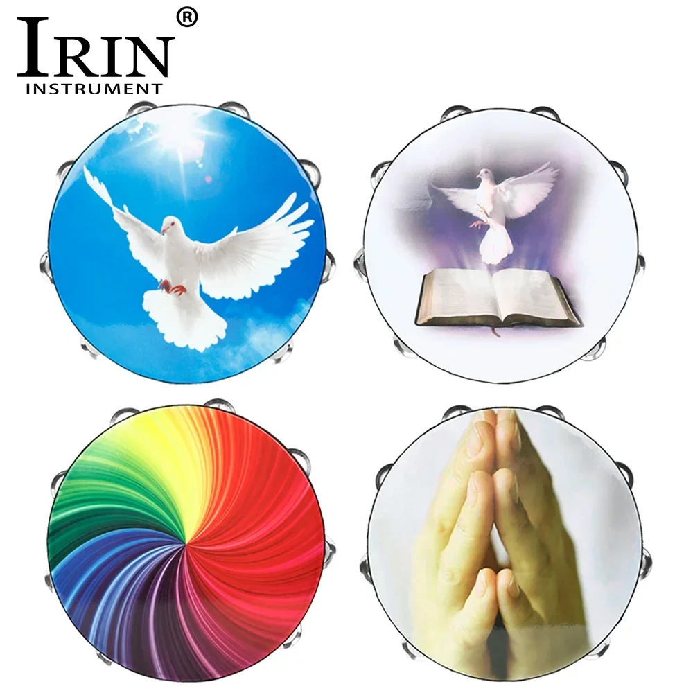 Irin 10 Zoll profession elle Tamburin Schaffell Handtrommeln Musik trommeln für Christian Dance Orff Percussion Instrument Tamburin Image