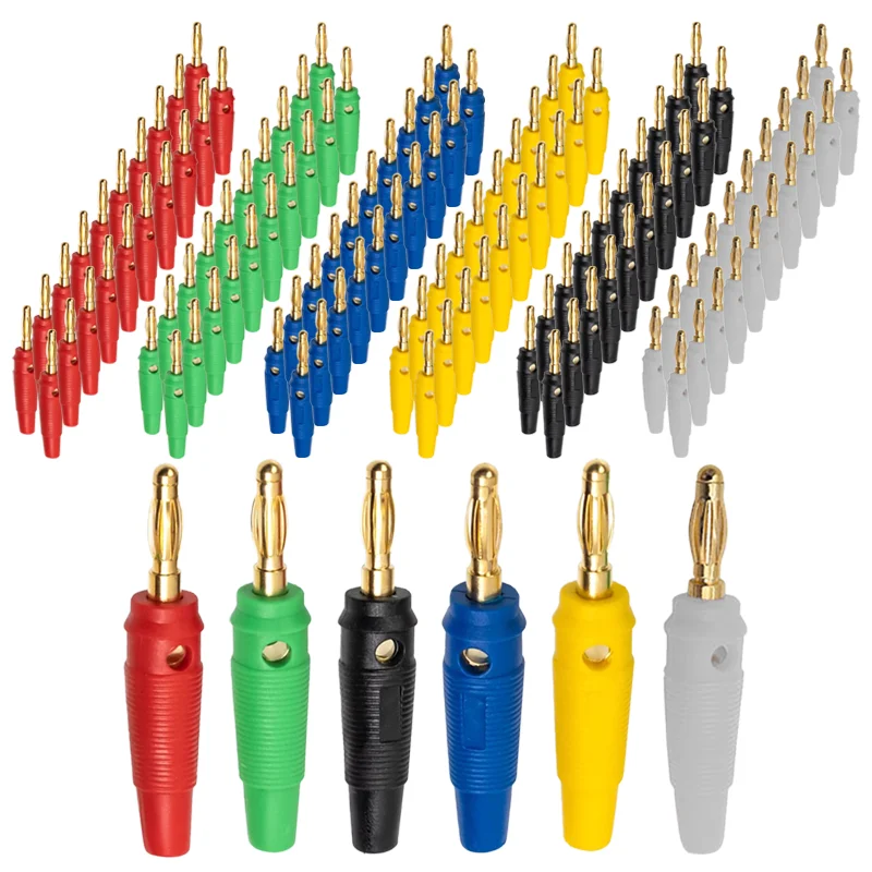 20 Stück 4 mm Bananenstecker, Musiklautsprecherkabel, Draht, Pin, Bananenstecker, Steckverbinder, reines Kupfer, vergoldet Image
