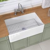 Ogonbrick 30" L x 20" W Single Bowl Fireclay Farmhouse Apron Kitchen Sink w/ Sink Grid & Basket Strainer Fireclay | 10 H x 30 W x 20 D in | Wayfair