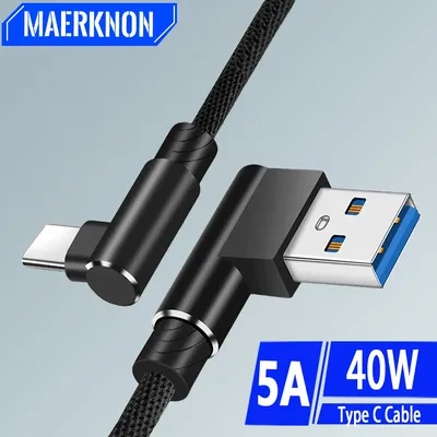 90 Degree Elbow USB C Cable 5A 40W Fast Charging Type C Data Cord For Huawei Mate 50 Samsung Xiaomi
