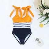Christmas Gifts Parent Child Bikini One-Piece Mother Daughter Swimsuit Suit Girls Bodysuit Swimsuit Nylon Spandex Yellow 5-6 Years