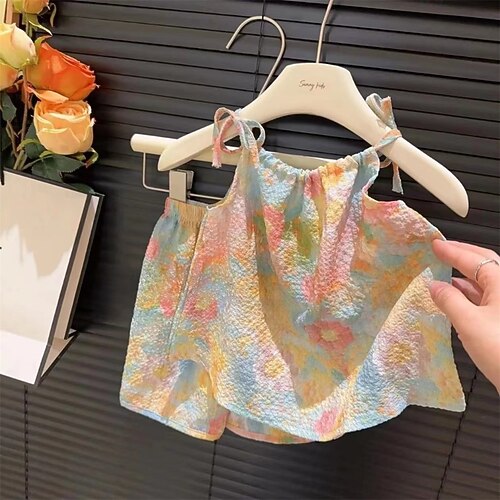 2 Stück kinderkleidung Mädchen Graphic Tank Top Shorts Set einstellen Ärmellos Modisch Outdoor 3-7 Jahre Sommer Gelb Rote Blau Image