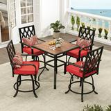 Dextrus 5-Piece Outdoor Bar Height Table & Chair Set 32 Patio Table with Umbrella Hole & 4 Swivel Bar Stools Weather-Resistant Patio Furniture for Garden Lawn Porch (Red)