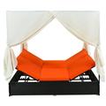 Putouzip Outdoor Patio Conversation Furniture Set Poolside 2-Seats Wicker Rattan Sunbed Daybed with Cushions Adjustable Seats 4-Sided Canopy and Overhead Curtain Sun Lounger (Orange)