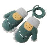 Kids Gloves Winter Waterproof Soft Cartoon Gloves Winter Warm Knit Fingerless With Rope Toddler Mittens Waterproof Green One Size