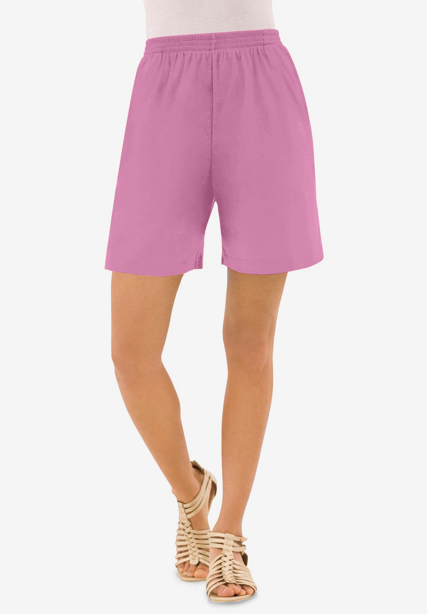 Plus Size Women's Plus Size Soft Knit Pull-On Short by Roaman's in Mauve Orchid (Size M) Pull On Elastic Waist