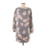 Charlotte Russe Casual Dress Crew Neck Long Sleeve: Gray Floral Motif Dresses - New - Women's Size Small