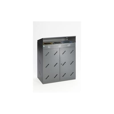 PROREGAL Robuste Wertstoffsammlstation 3-Fach-Einwurf | 300 Liter, HxBxT 118,5x89x50cm | Verzinkter Stahl | Grau | Mülleimer Abfalleimer Müllkorb Image