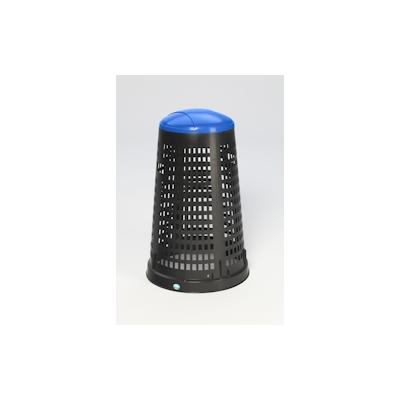 PROREGAL Robuster Abfallsammler Korbständer mit Klemmring | 90 Liter, HxBxT 88x52,5x52,5cm | Kunststoff | Schwarz | Blauer Deckel | Mülleimer Image