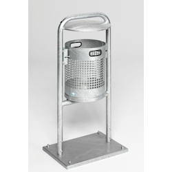 PROREGAL Klassischer gelochter Abfallsammler | Rohrbogen + Dach | mit Bodenplatte | HxBxT 115x49x40cm | Stahl | Feuerverzinkt | Mülleimer Abfalleimer Image