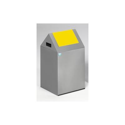 PROREGAL Selbstlöschender Wertstoffsammler spitz | 43 Liter, HxBxT 60x32x32cm | Verzinkter Stahl | Silber-Gelb | Mülleimer Abfalleimer Müllkorb Image