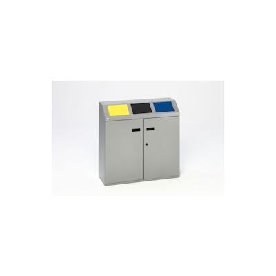 PROREGAL Robustes Wertstoffsortiersystem eckig 3-Fach | 48 Liter je Behälter, HxBxT 91x88x32,5cm | Verzinkter Stahl | Silber | Mülleimer Abfalleimer Image