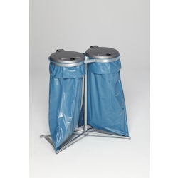 PROREGAL Robuster Doppel-Abfallsammler mit Kunststoff-Deckel | Stationär | 2x 120 Liter, HxBxT 98x85x48cm | Stahl | Verzinkt-Silber | Mülleimer Image