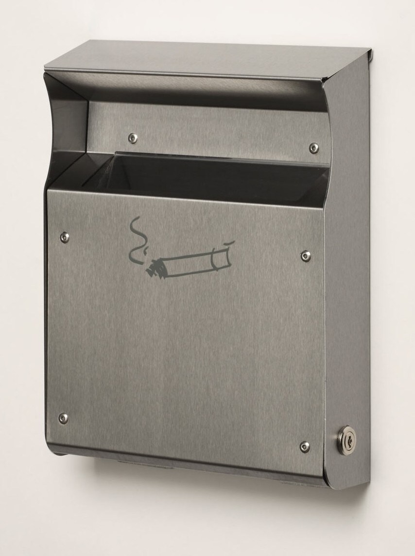 PROREGAL Wandascher mit Zylinderschloss + Piktogramme | 2 Liter, HxBxT 30x23x6cm | Edelstahl | Ascher Aschenbecher Image