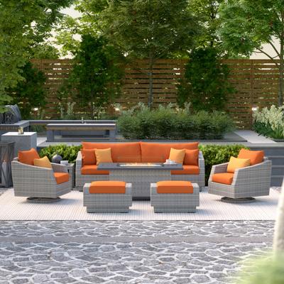 Cannes 8 Piece Sunbrella Outdoor Patio Motion Fire Set - 96" W x 31" H x 33" D