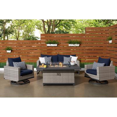 Milo Grey 4 Piece Sunbrella Outdoor Patio Motion Fire Set - 78" W x 32" H x 33" D