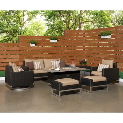 Milo Espresso 7 Piece Sunbrella Outdoor Patio Motion Fire Set - 78" W x 32" H x 33" D