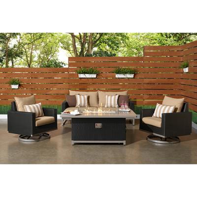 Milo Espresso 4 Piece Sunbrella Outdoor Patio Motion Fire Set - 78" W x 32" H x 33" D