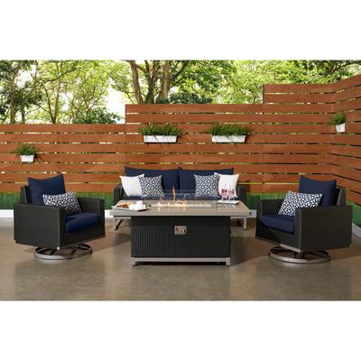 Milo Espresso 4 Piece Sunbrella Outdoor Patio Motion Fire Set - 78" W x 32" H x 33" D