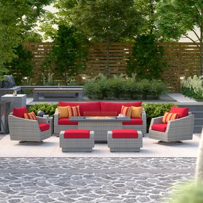 Cannes 8 Piece Sunbrella Outdoor Patio Motion Fire Set - 96" W x 31" H x 33" D