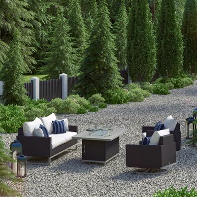 Milo Espresso 4 Piece Sunbrella Outdoor Patio Motion Fire Set - 78" W x 32" H x 33" D