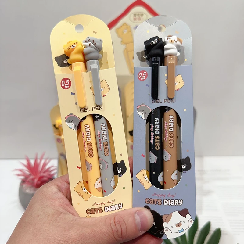 2 teile/schachtel kawaii Schreibwaren Büro zubehör Schul bedarf Kit Geschenk Katze niedliche Stifte ästhetische schwarze Tinte Gel Kugelschreiber Kugelschreiber Image