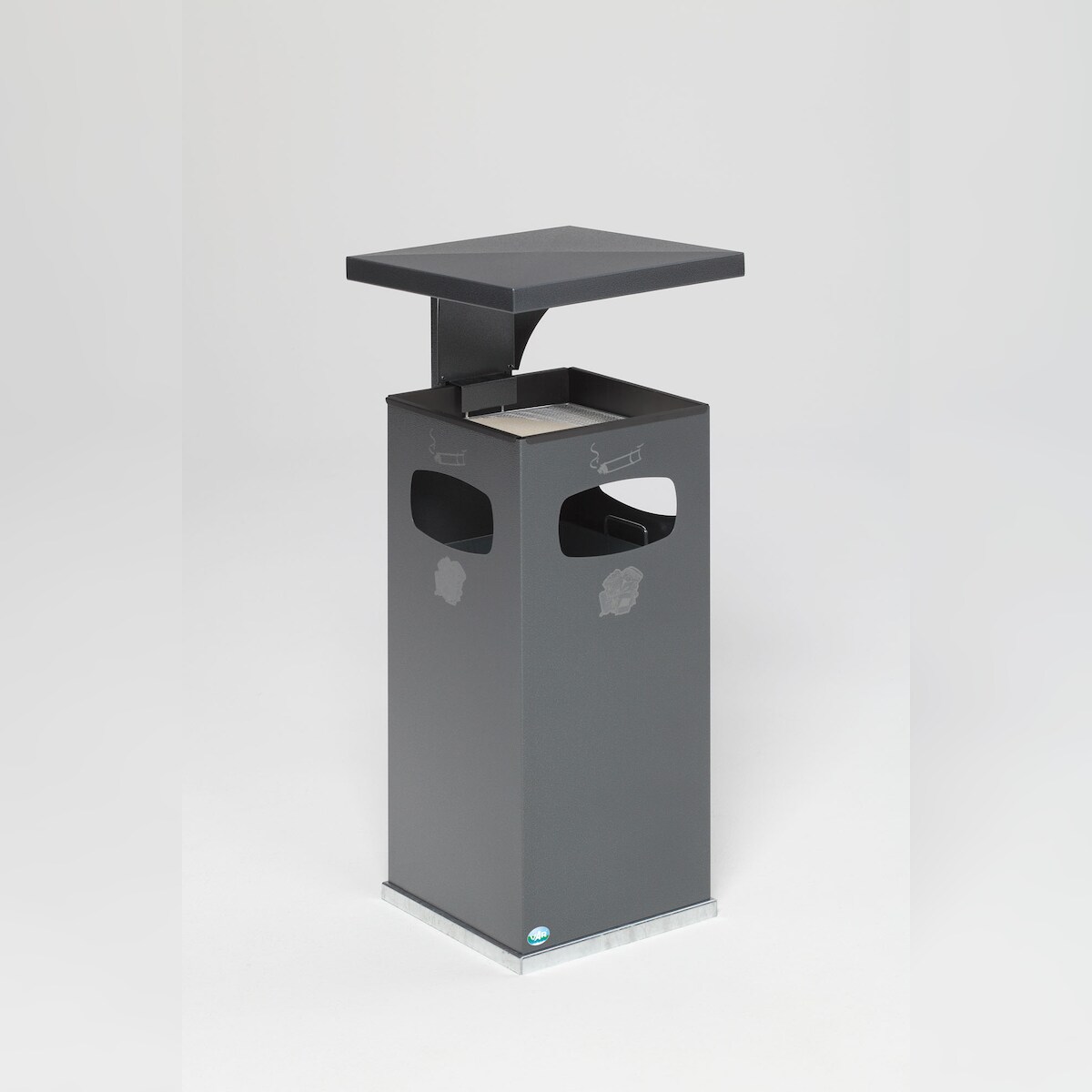 PROREGAL Kombiascher mit verstärktem Schutzdach | 38 Liter, HxBxT 91x39,5x39,5cm | Verzinkter Stahl | Grau | Mülleimer Aschenbecher Abfalleimer Image