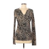 Doe & Rae Long Sleeve Henley Shirt: Brown Leopard Print Tops - Women's Size Medium