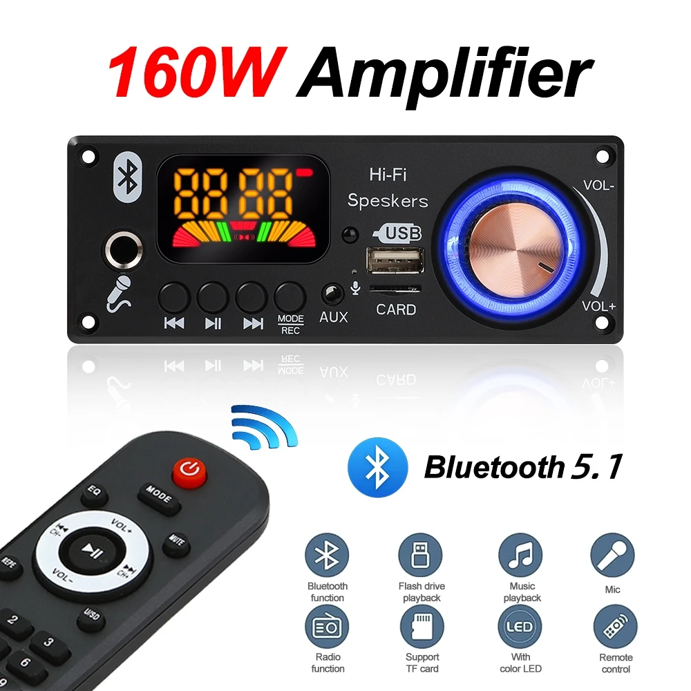 160 W Verstärker Bluetooth 5,1 MP3 Decoder Board 2*80 W Audio Player 12 V DIY MP3 Player Auto FM Radio Modul TF USB Mic Rekord Anruf Image