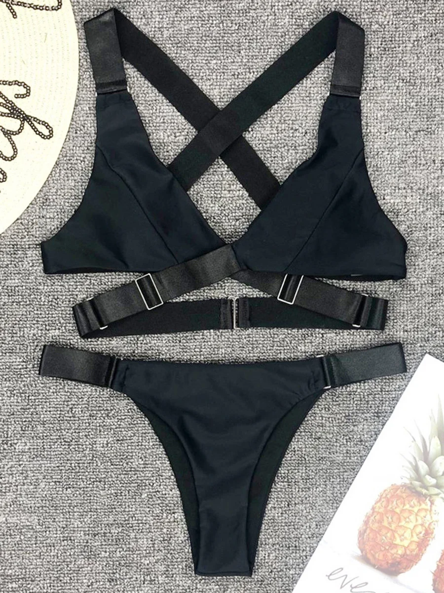 Sexy verstellbare Schnalle Bandage Samt Bikini 2025, Damen-Badeanzug, weibliche Bikinis, Bademode, zweiteiliges Bikini-Set, Badeanzug, Schwimmen Image